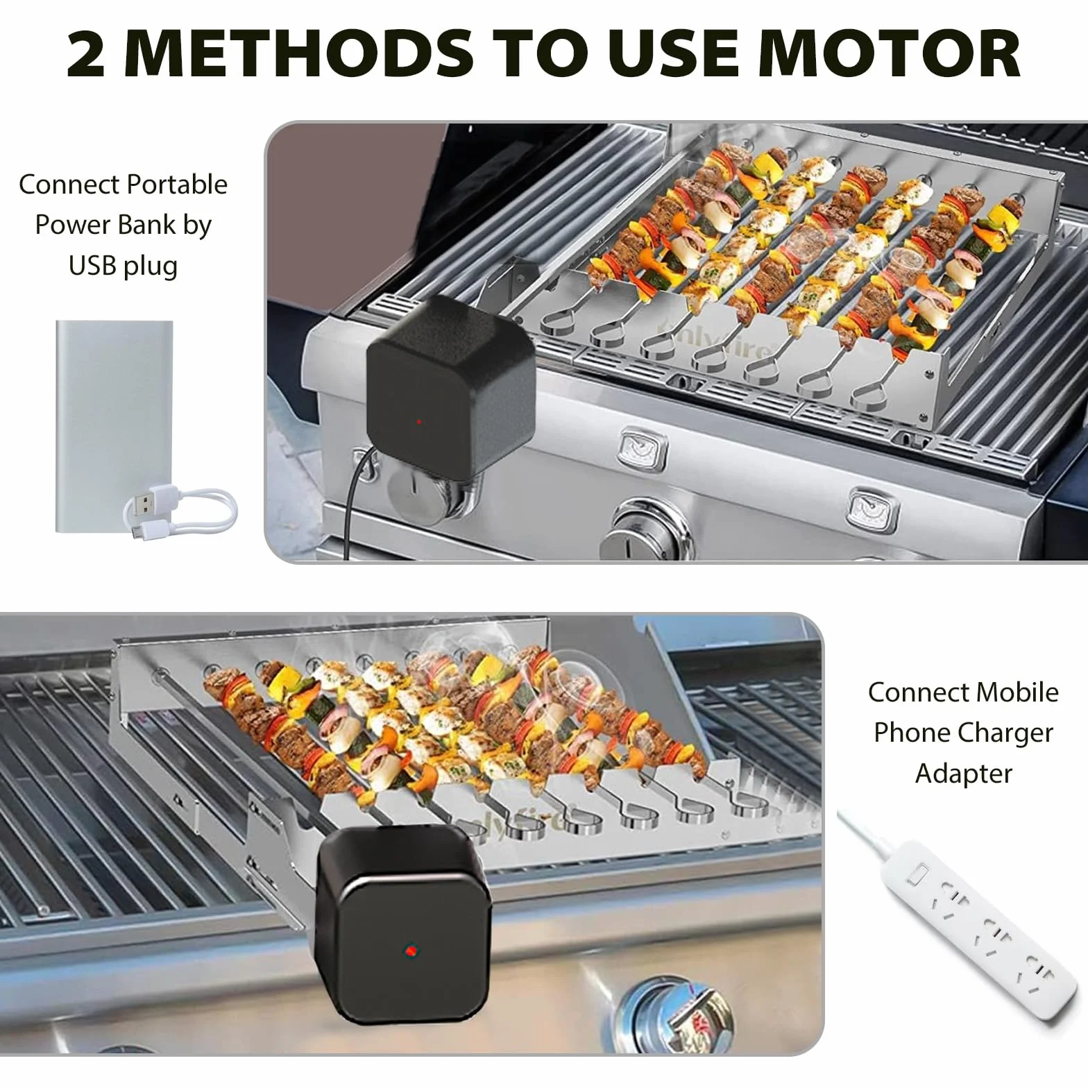 Elektryczny szpikulec obrotowy ze stali nierdzewnej 10 sztuk, automatyczny obrót 360° grill USB