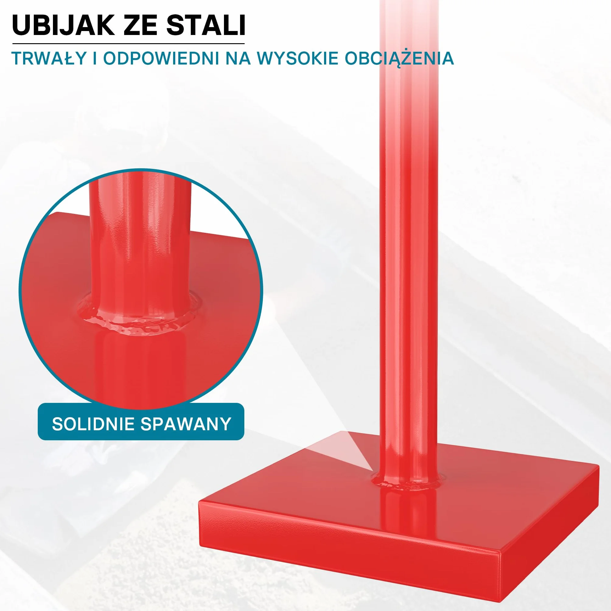 Wiltec Ręczny ubijak do ziemi 20x20 cm, uchwyt 83 cm, stalowy, 11,5 kg