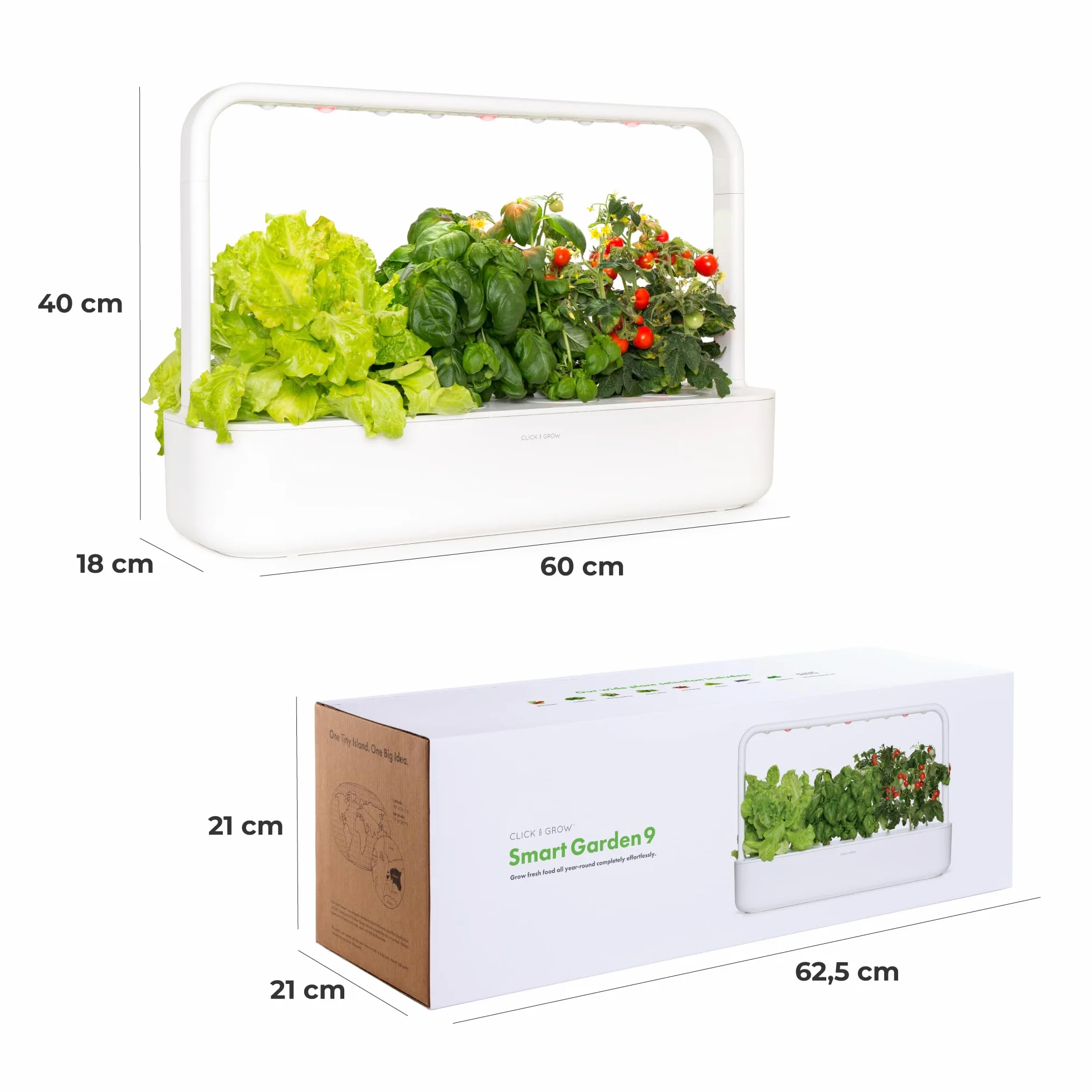 Click and Grow wewnętrzny ogród, prostszy niż hydroponiczny system uprawy, Smart Garden z diodami LED, ogród ziołowy, szklarnia wewnętrzna z 9 kapsułami (biała)