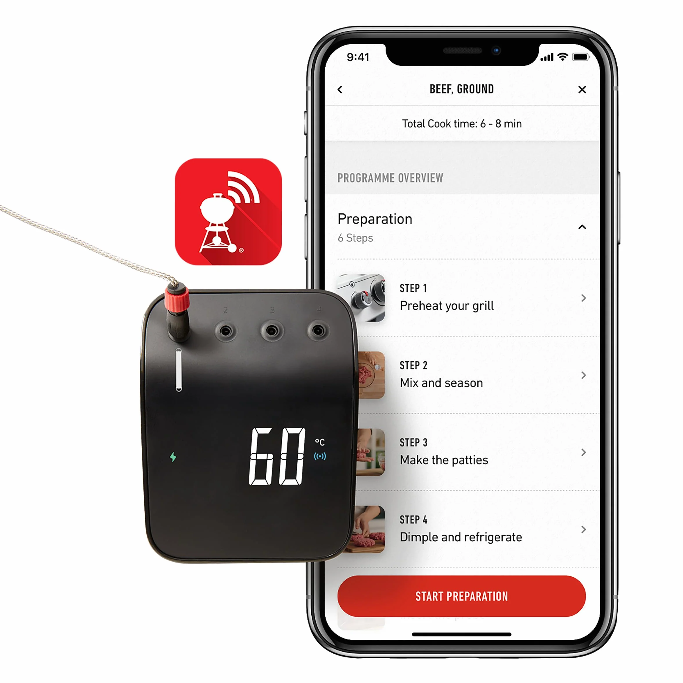Weber Connect Smart Grilling Hub inteligentny termometr do mięsa Bluetooth, 4 sondy