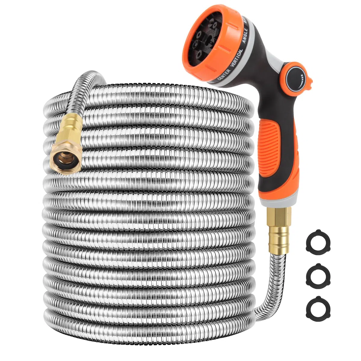 Metalowy wąż ogrodowy 15 m z 10-funkcyjną dyszą rozpylacza, lekki wąż wodny ze stali nierdzewnej, złączki z litego metalu 3/10.2 cm, elastyczny wąż bez zagięć na podwórko, patio, do mycia