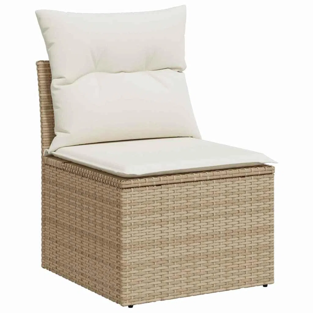 7-częściowy zestaw mebli ogrodowych, beżowy i biały, rattan PE, stal malowana proszkowo, modułowa konstrukcja, odporna na promieniowanie UV, na taras, balkon, do użytku na zewnątrz