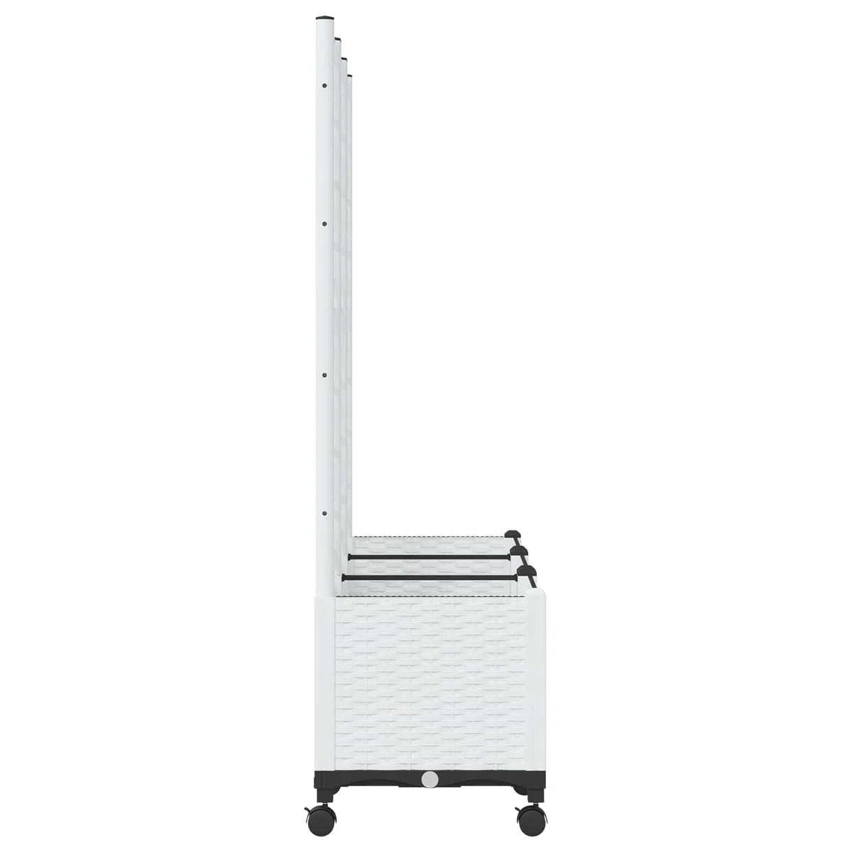 Biały pojemnik na rośliny ze kratką i kółkami 120 x 40 x 146 cm PP Outdoor Garden Flower Pot z drenażem do balcony patio, podwórka i użytku wewnątrz