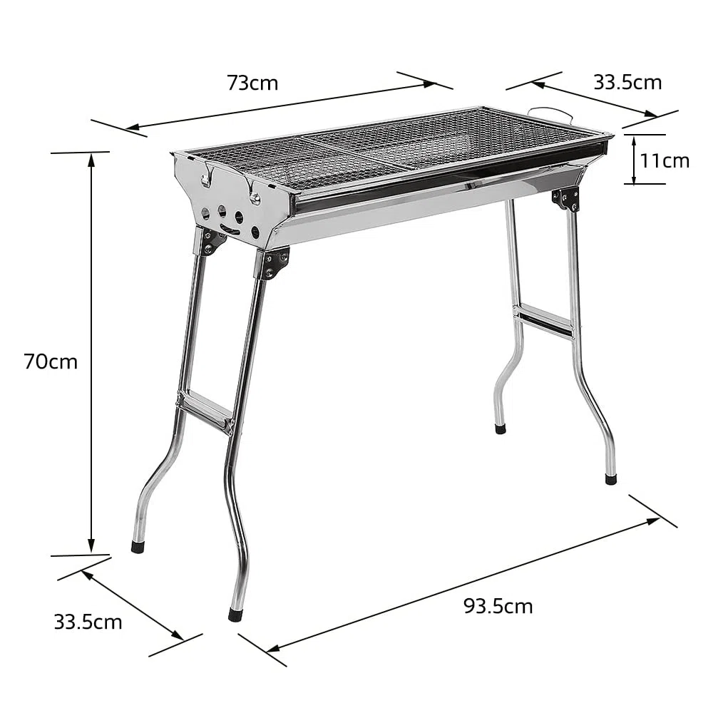 Przenośny składany grill ze stali nierdzewnej grill stołowy z podwójnymi skrzydłami do grilla ogrodowego (73 x 33 x 71 cm)