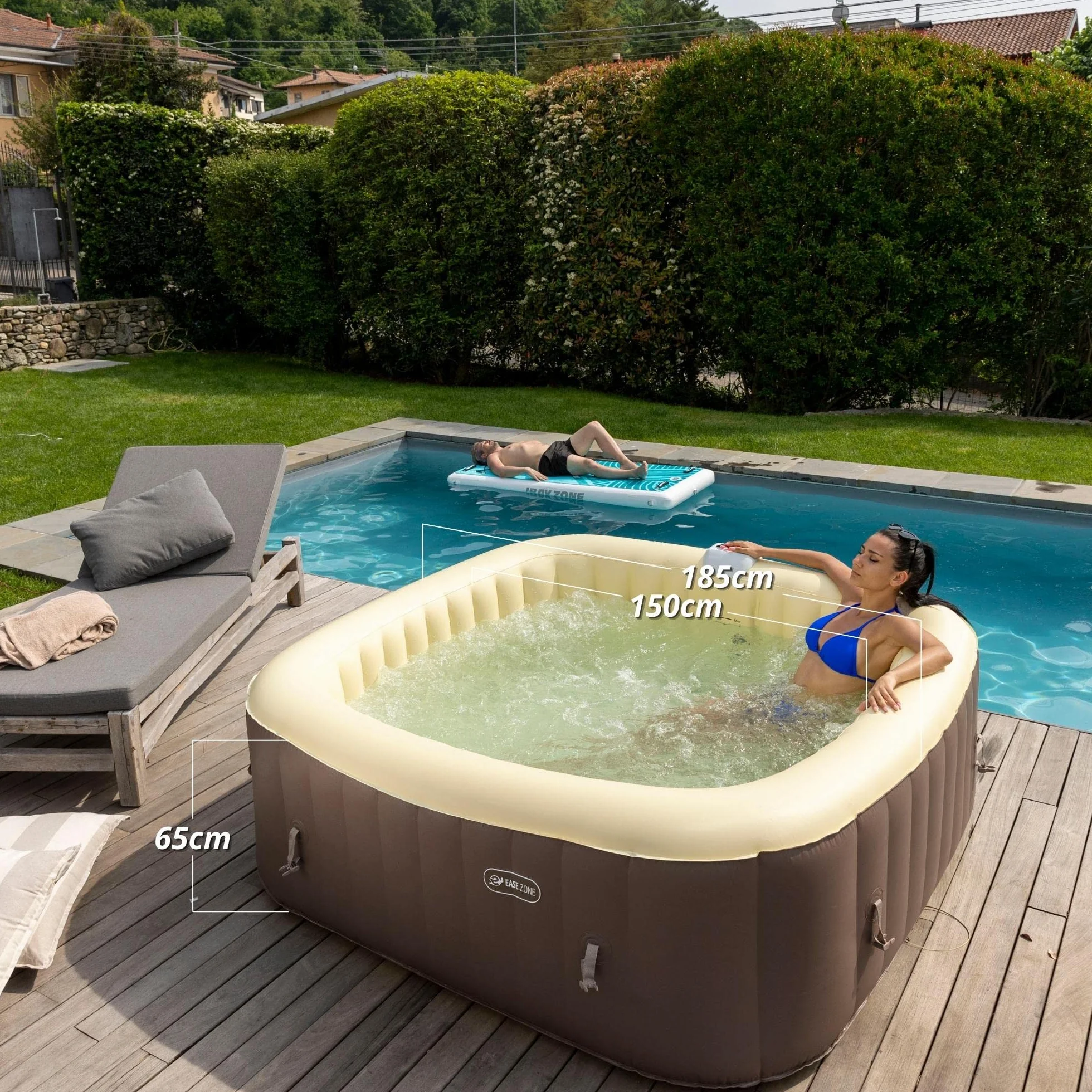 EASE.ZONE 7150015 Basen Spa Pool 3 z hydromasażem Kwadrat 185X185X65, Brązowy