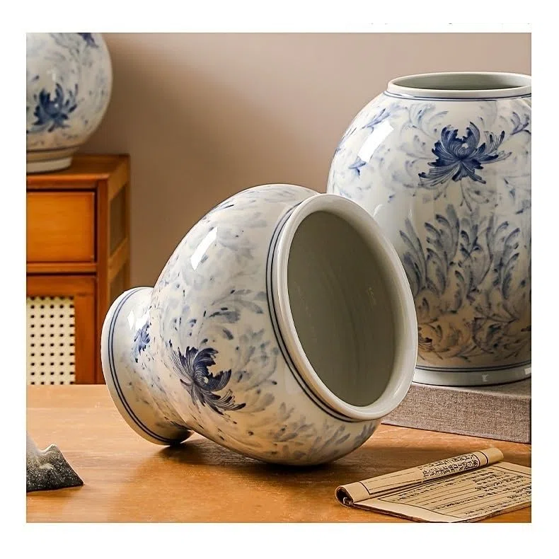 Doniczka ogrodnicza Ceramiczna doniczka niebiesko-biała porcelana lekka luksusowa chińska retro styl duża kaliber