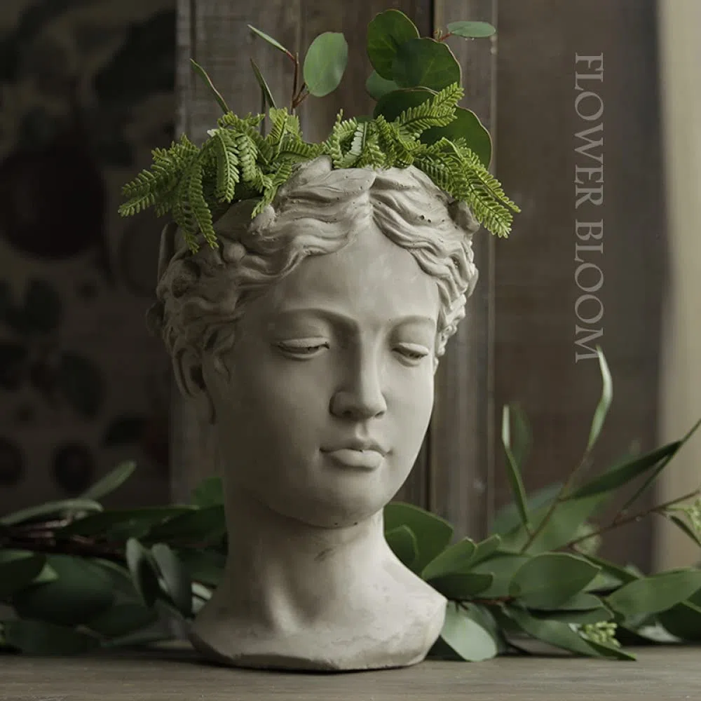 Grecka bogini głowa sadzarki statuetka do ozdób ogrodowych, grecka statuetka trawnika, ogrodu, podwórka, dekoracja