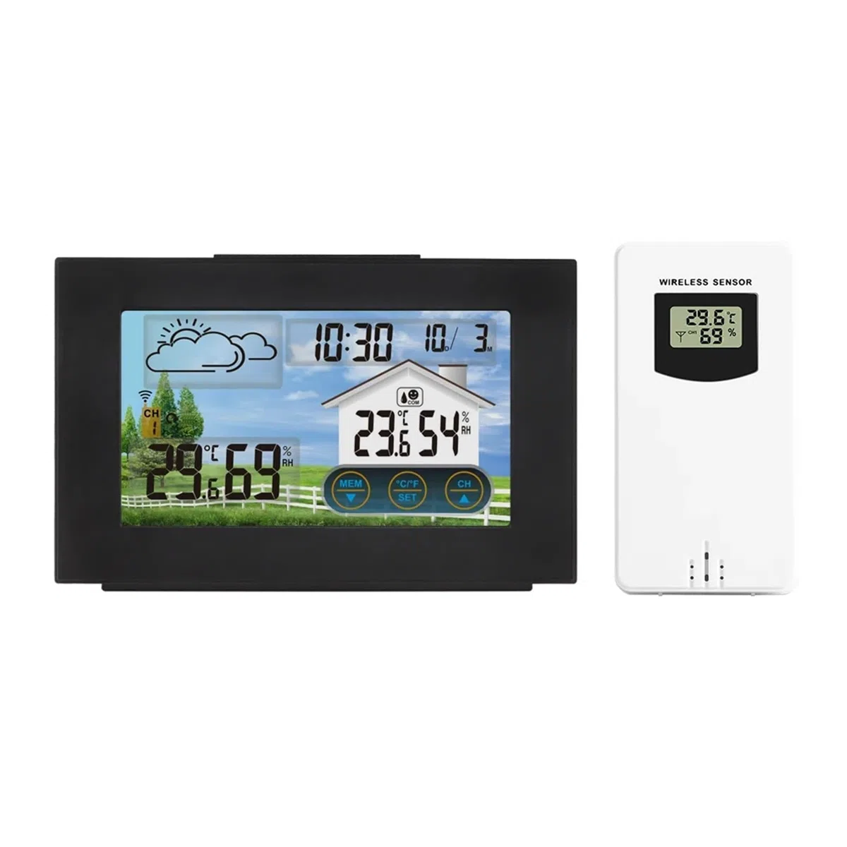 Stacja meteorologiczna, Bezprzewodowa stacja pogodowa Drewniany budzik Cyfrowy termometr Wilgotność Temperatura Bezprzewodowy czujnik Home TimeWatch Desktop #30(D)