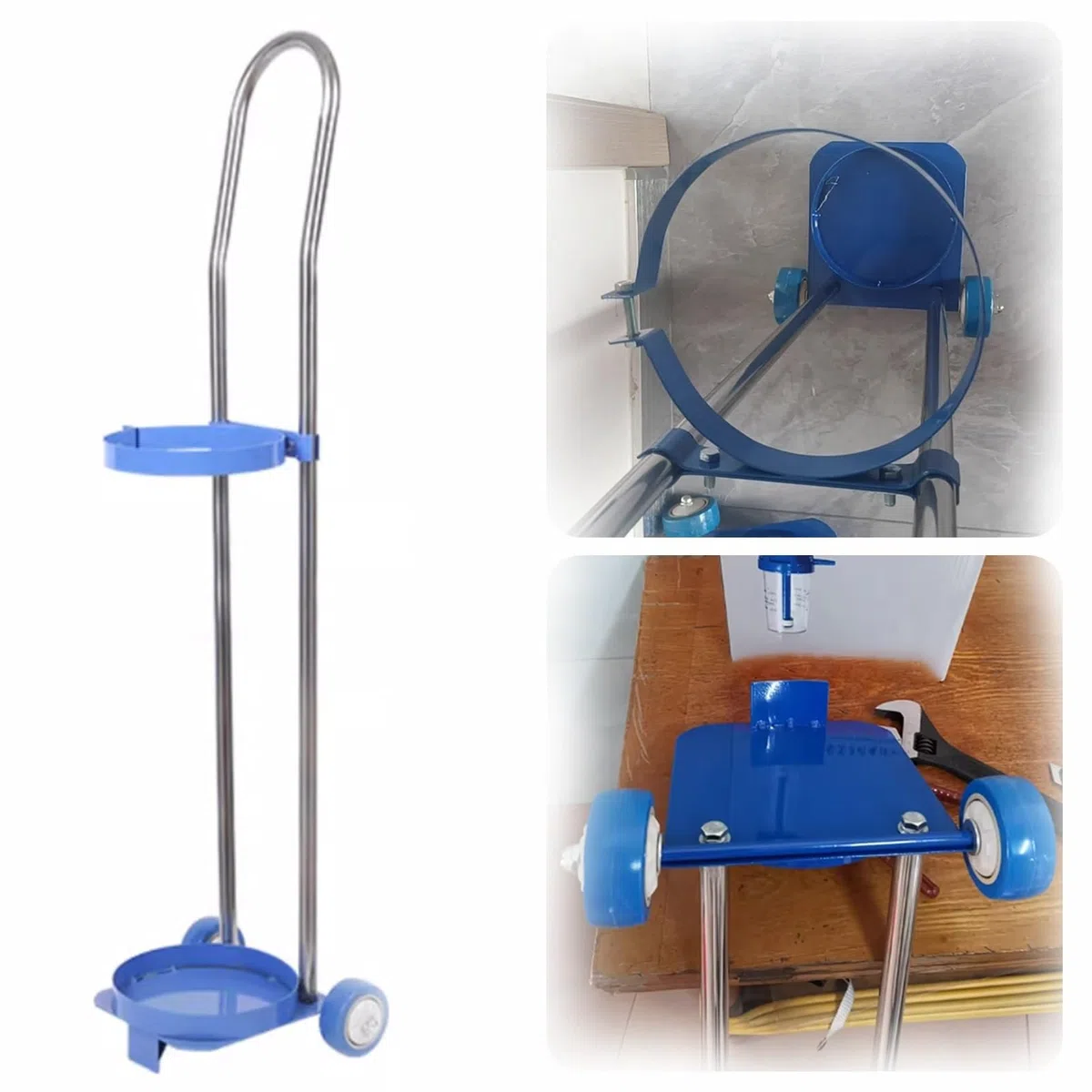 Wytrzymały uchwyt na zbiornik z tlenem i wózek na wózek - lekki stalowy organizer na cylindry do zbiorników 80/95/110 cm, wytrzymały wózek do użytku fabrycznego (95 cm)
