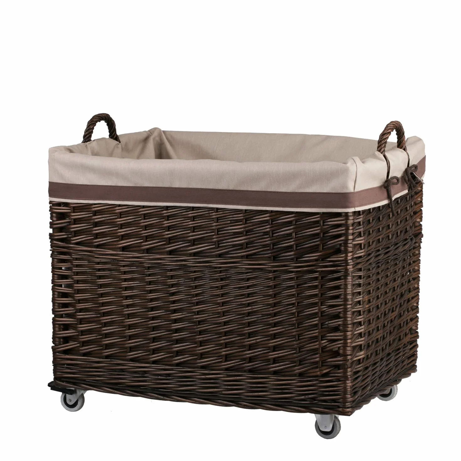 e-wicker24 Kosz kominkowy, kosz na kółkach z materiałowym obszyciem, skrzynia do przechowywania
