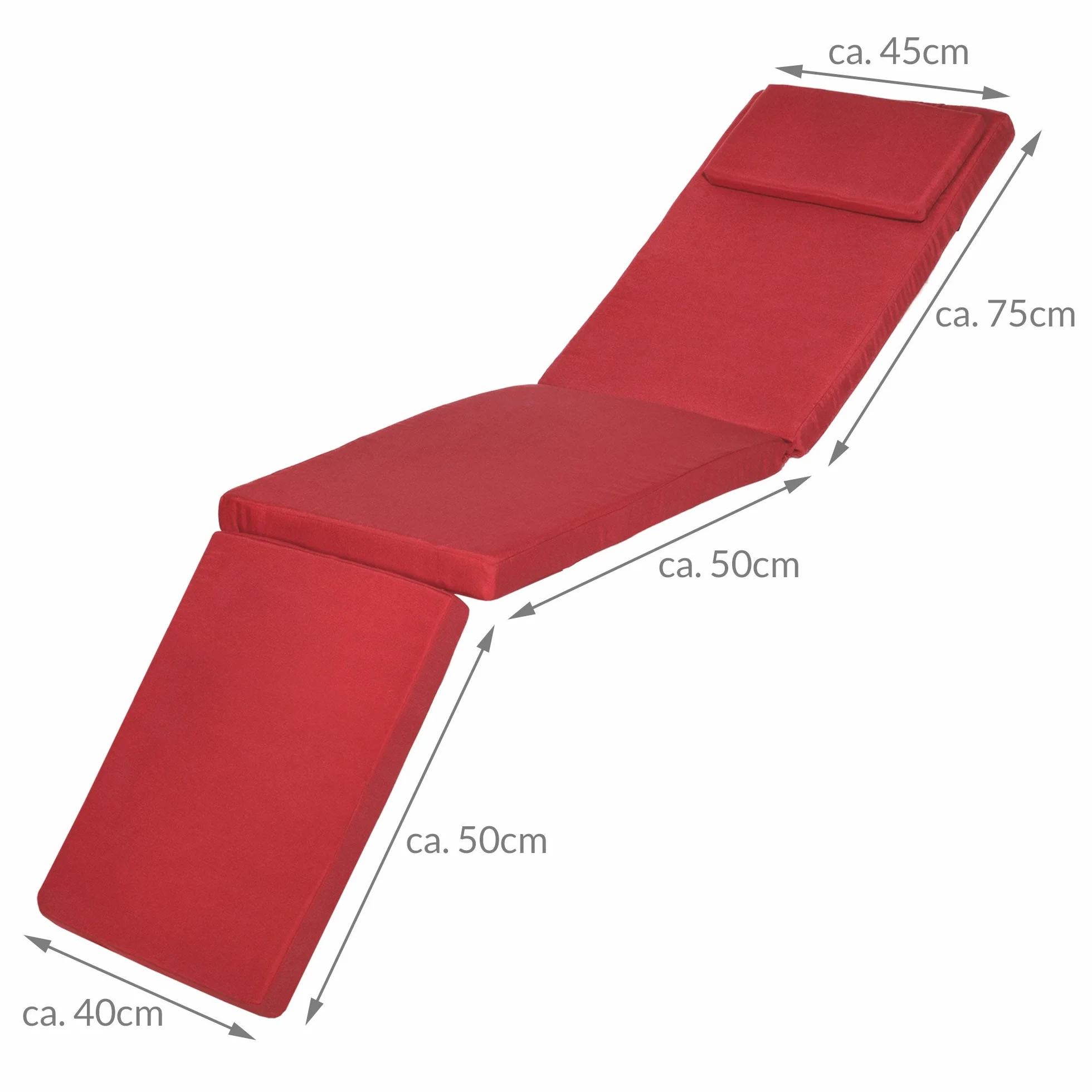 Beautissu materac poduszka na leżak LoftLux DC 175 x 45 x 5 cm Poducha na leżak ogrodowy ze zdejmowaną poszewką Czerwona