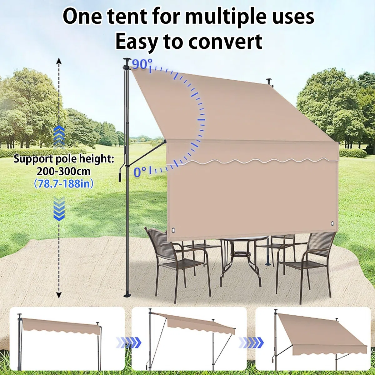 Wysuwane patio z prywatnością, odporny na promieniowanie UV, ręczny baldachim, regulowana wysokość, korba, bez wiercenia, instalacja na balkon i taras (zielony, 2 m)