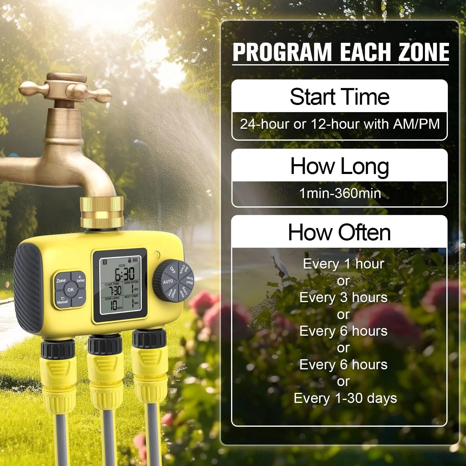 Timer Wody Zraszaczy na Zewnątrz, 3 Gniazda Programowalne Automatyczne Timer Węża do Nawadniania do Ogrodu na świeżym Powietrzu