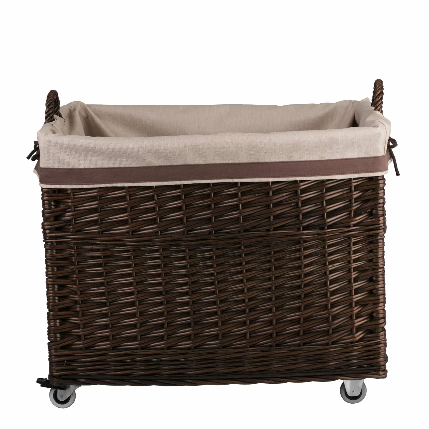 e-wicker24 Kosz kominkowy, kosz na kółkach z materiałowym obszyciem, skrzynia do przechowywania