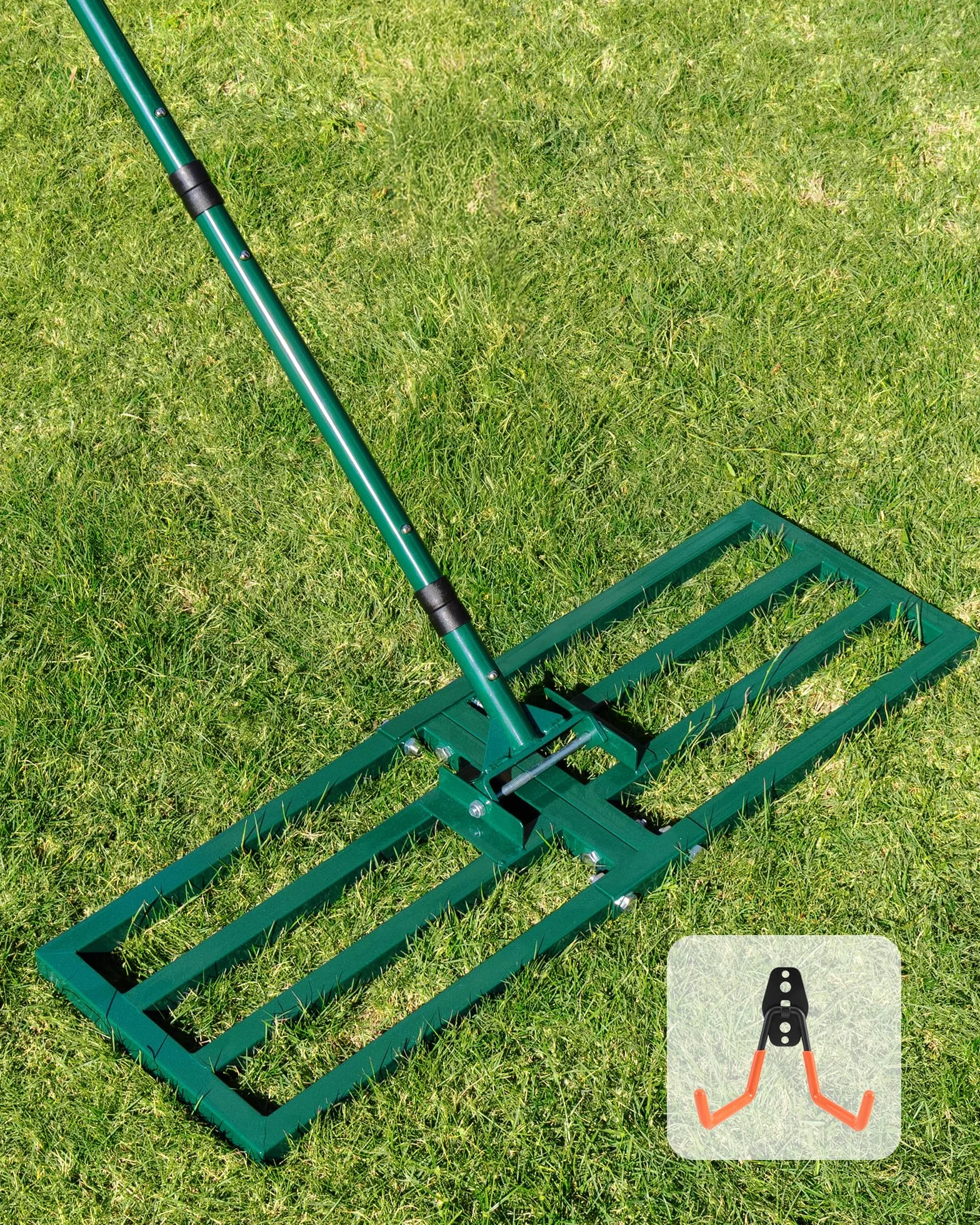 Zrównoważacz trawnika 76x25cm, JanTeelGO Zrównoważacz podwórkowy z haczykiem do montażu ściennego, Heavy-Duty Ground Leveler dla gleby, piasku, gleby, kompostu i nawozu