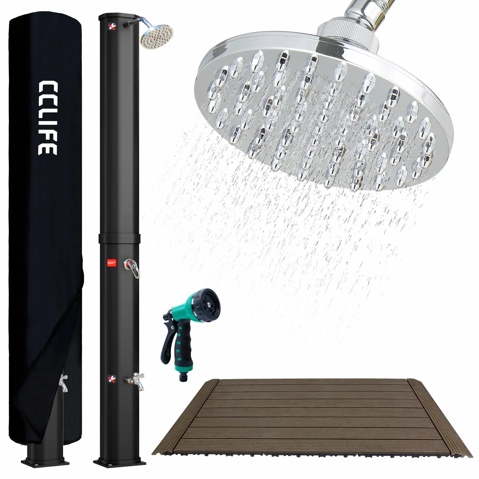CCLIFE solarny prysznic ogrodowy 60L z podstawą i ręczną głowicą