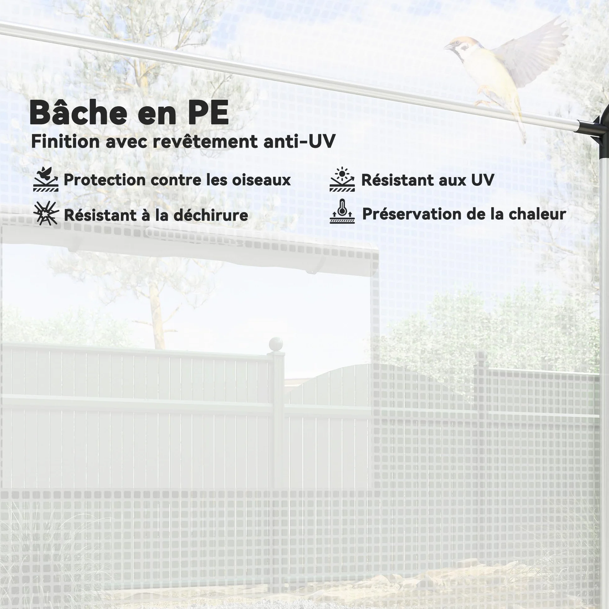 Outsunny Tunel ogrodowy szklarnia 2 x 3m 6m² stal ocynkowana PE biała