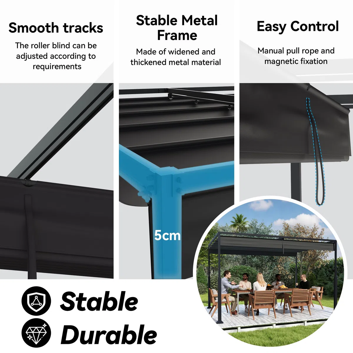 UISEBRT Pergola metalowa, 3 x 4 m, wodoodporna, stabilna, odporna na zimę, pawilon z dachem żaluzjowym, zadaszenie wolnostojące z sufitem rozsuwalnym, osłona przeciwsłoneczna do ogrodów i tarasów