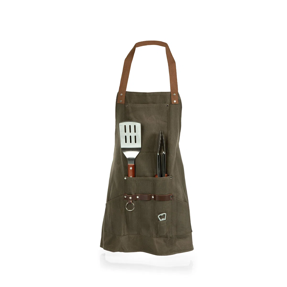 LEGACY - a Picnic Time Brand Unisex's BBQ fartuch do grillowania z narzędziami i otwieraczem do butelek, khaki/brązowy, jeden rozmiar