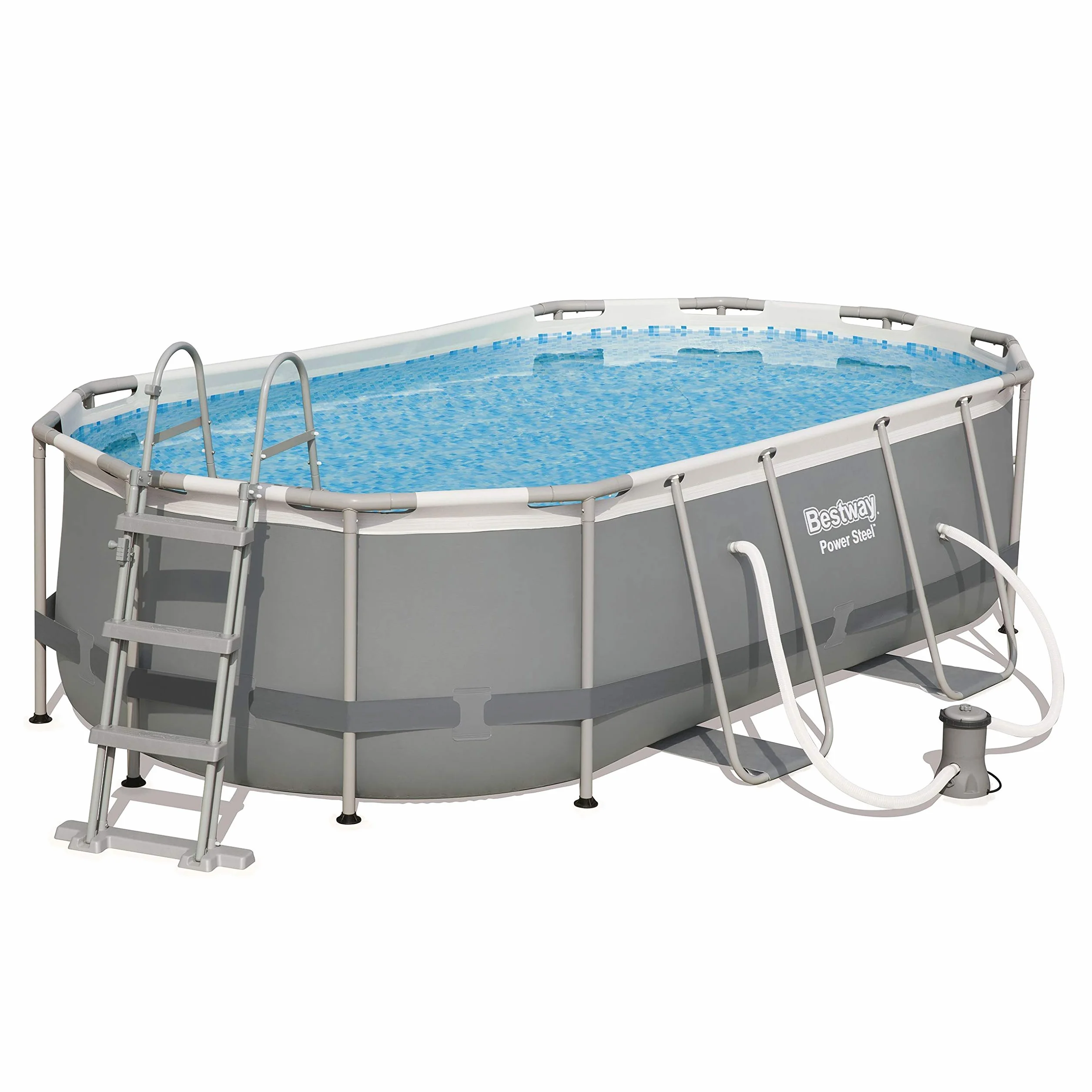 Bestway Power Steel 56620 basen z ramą, owalny, 7250 l, niebieski, szary, 90 cm, 1817 l/h)