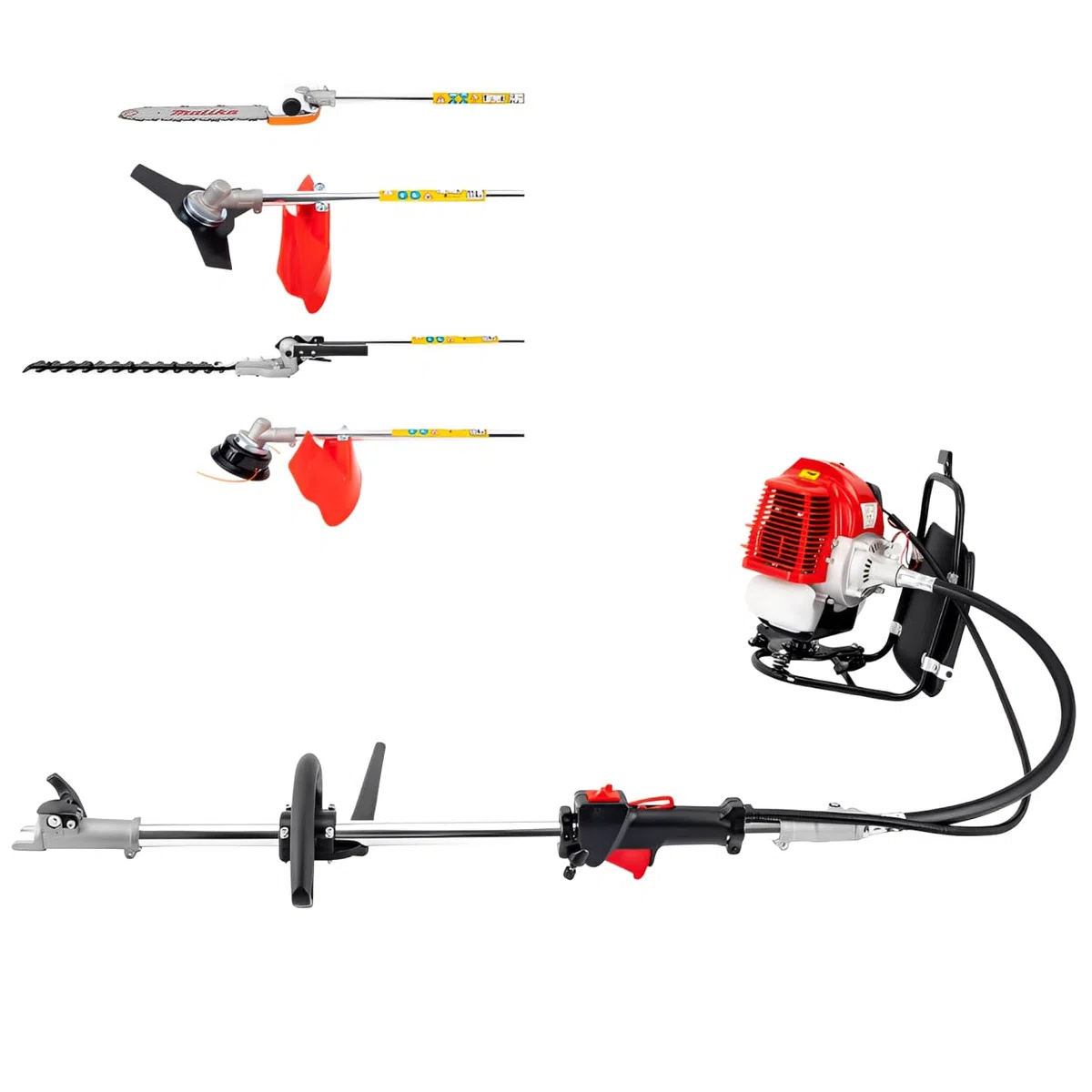 2-suwowa kosa spalinowa 52 cm³, wysokiej jakości urządzenie wielofunkcyjne 4 w 1, moc 2,3 KM, chłodzona powietrzem – podkaszarka do trawy, nożyce do żywopłotu, sekator, piła łańcuchowa w jednym