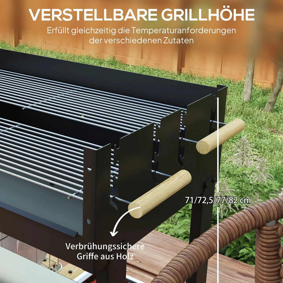 Outsunny Grill na węgiel drzewny z półką, uchwyt 113 x 53,5 x 82,5 cm, czarny | Grill ogrodowy, dwa ruszty do grillowania, grill kempingowy z metalu do grilla