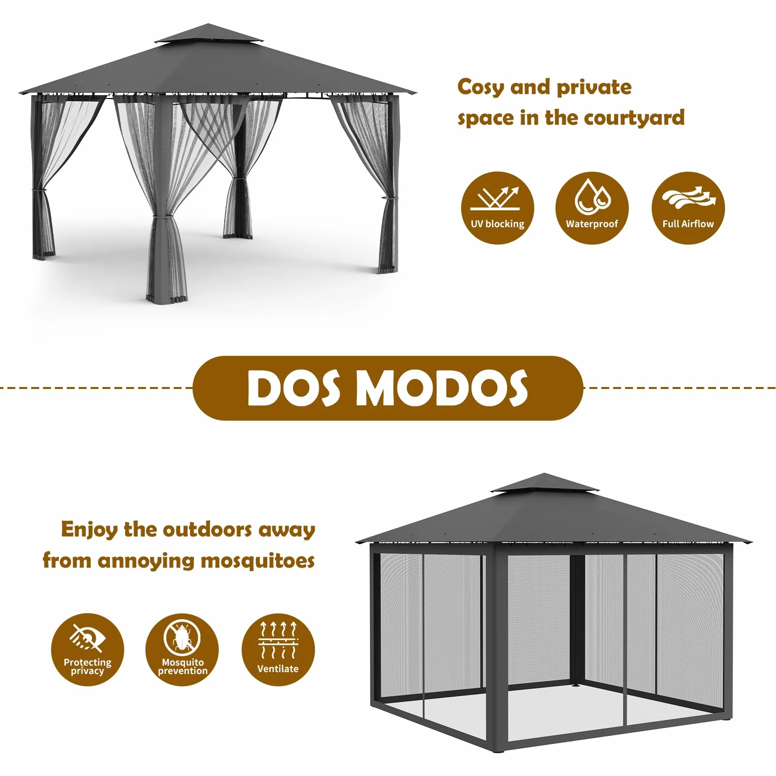 Amopatio Pawilon ogrodowy 2,8 x 2,8 m wodoszczelny podwójny dach z moskitierą Deluxe Patio Gazebo namiot imprezowy altana ogrodowa