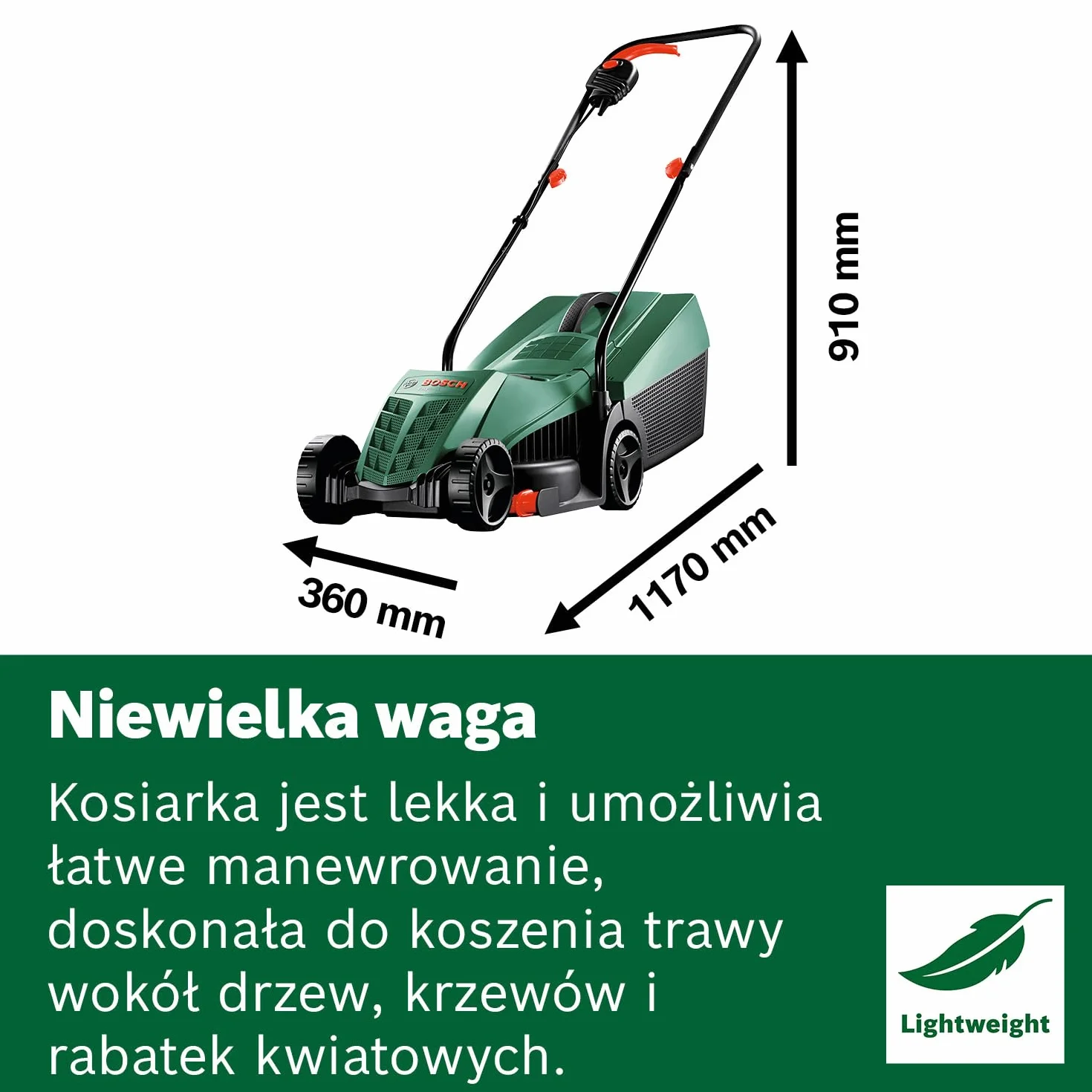 Bosch Kosiarka sieciowa EasyRotak 32-235 silnik 1 200 W, szerokość cięcia: 32 cm, zbiornik na trawę 31 l, do mniejszych ogrodów