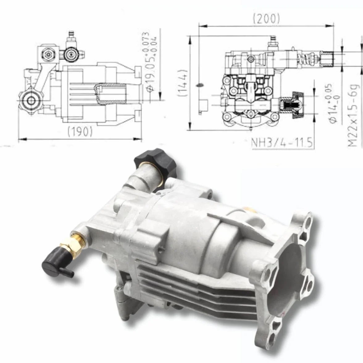 Pompa zastępcza myjki ciśnieniowej 3000 PSI 200 bar 6,5 KM Aluminiowa głowica PA000-PW28/2,5