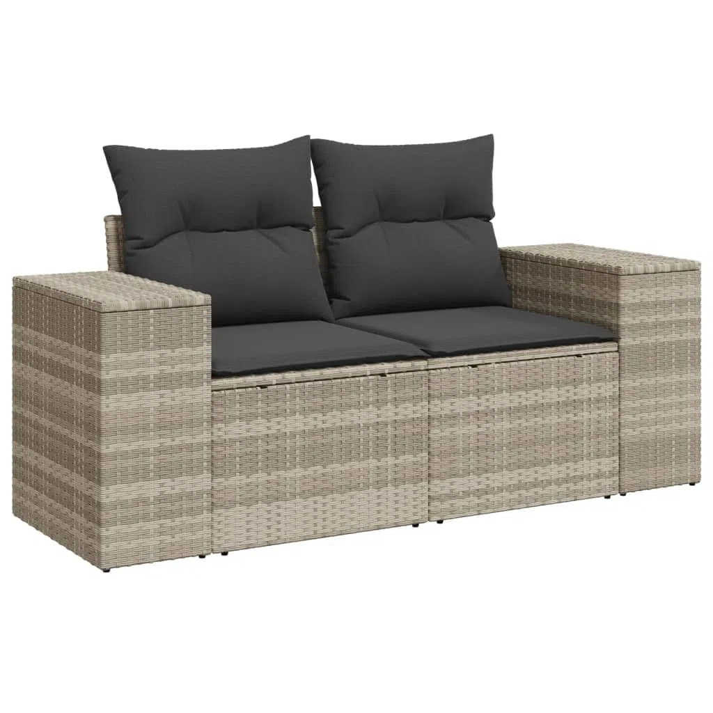 Homgoday 8-częściowy zestaw mebli ogrodowych z poduszkami, meble balkonowe, sofa ogrodowa, sofa ogrodowa, zestaw wypoczynkowy, sofa balkonowa, zestaw mebli ogrodowych, kolor jasnoszary polirattanowy