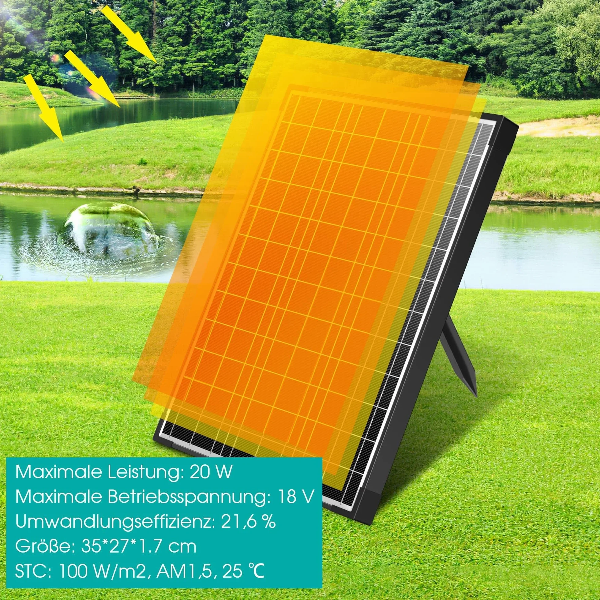 Biling Solarny filtr do stawu 20 W, zestaw 875 l/h, pompa z 4 dyszami i regulatorem przepływu, kabel 5 m, do stawu ogrodowego, fontanny, mały staw rybny, do zabawy na zewnątrz, przyjazny dla
