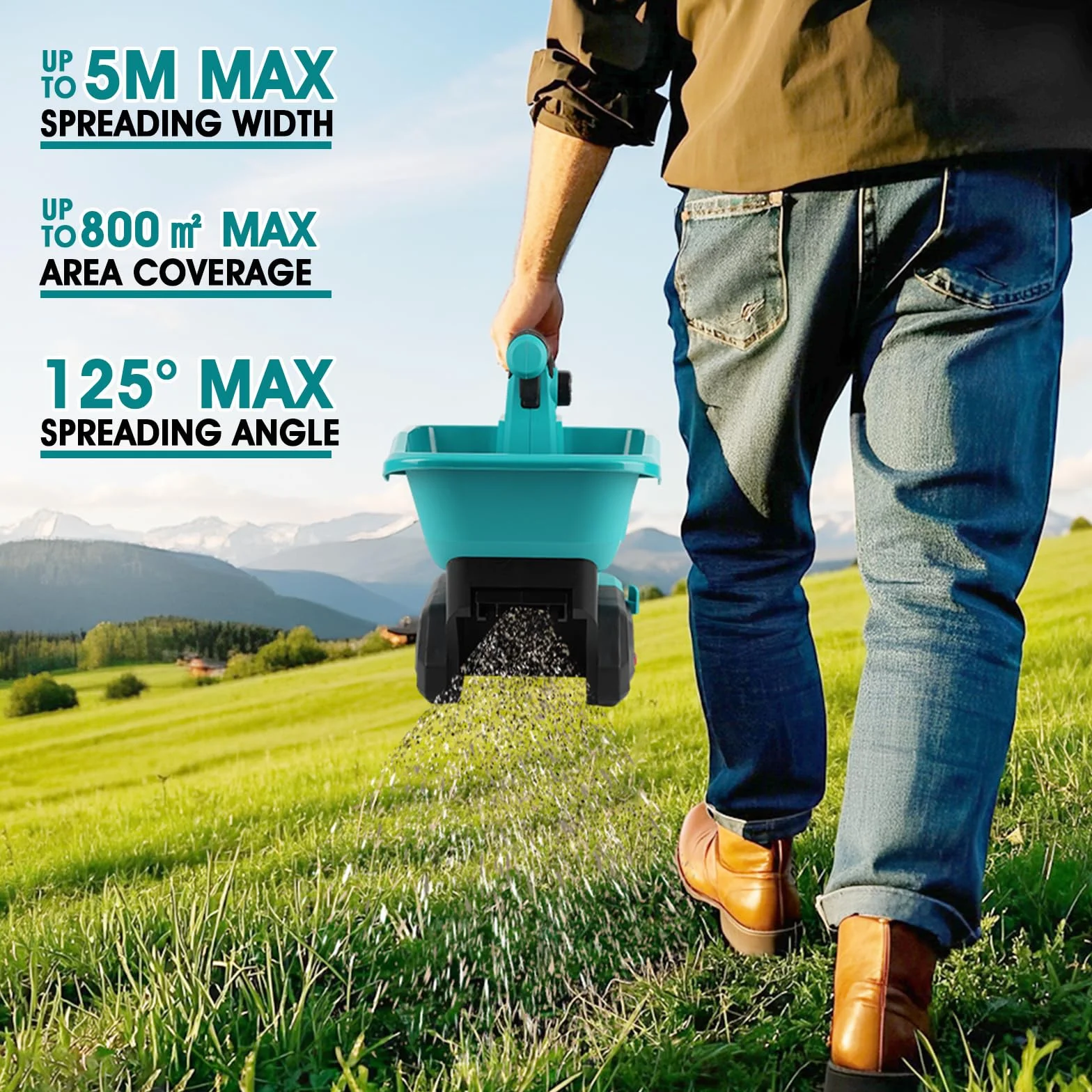 Bezprzewodowy rozrzutnik nasion for Makita 18V, elektryczny rozsiewacz ręczny 3,3L z 8 regulowanymi szerokościami rozproszenia i 6 poziomami przepływu, do nasion, nawozów i środków przeciw chwastom