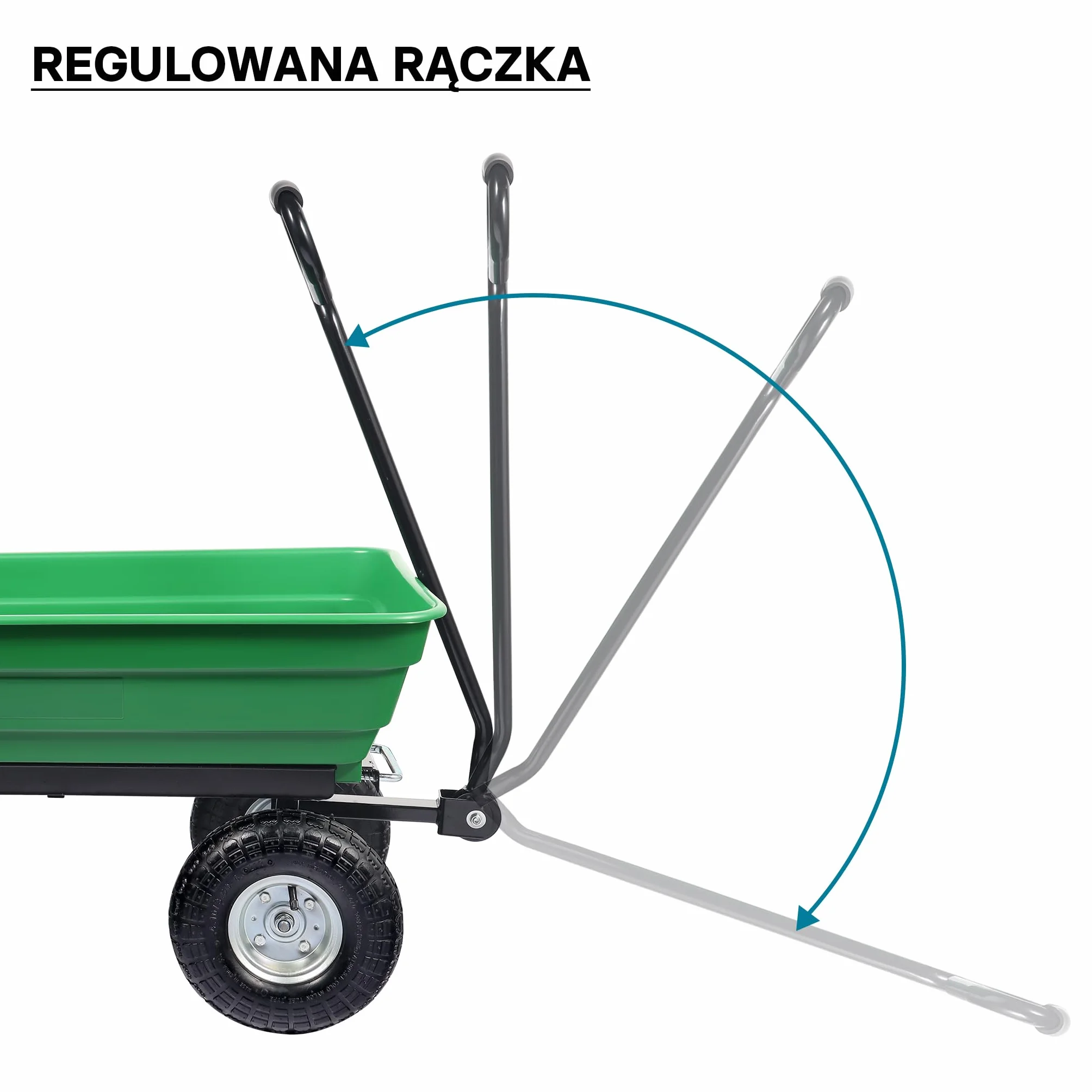 Wiltec Wózek ogrodowy z funkcją pochylenia do 240 kg nośności, wanna plastikowa o pojemności 75 l, wywrotka transportowa na 4 kołach