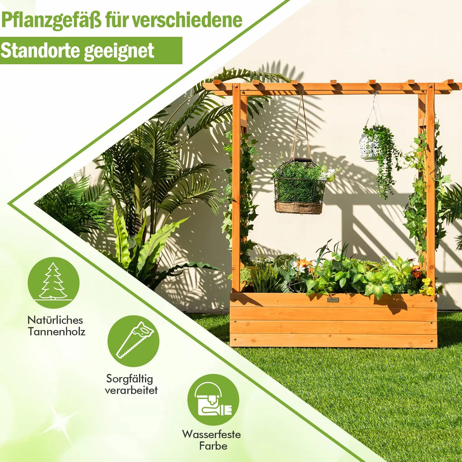 COSTWAY Podwyższona grządka z kratką dla pnących i wiszących roślin, donica drewniana pomarańczowa