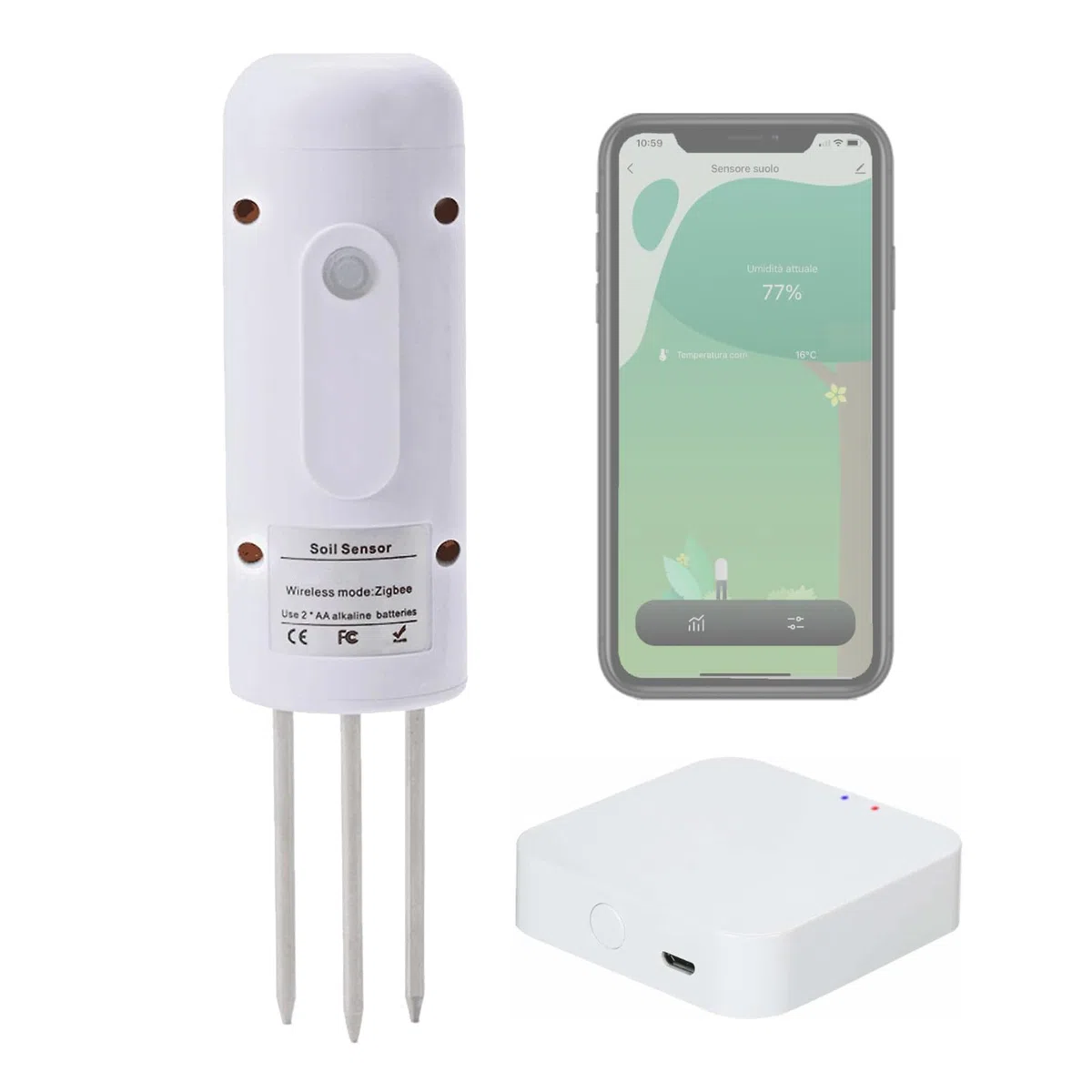 Czujnik Gleby Wilgotność i Temperatura gleby bezprzewodowy Wi-Fi z bramą Zigbee Hub kontroli przez App Smartphone