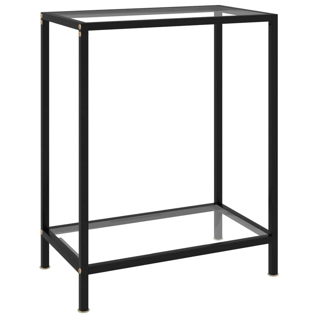 Stolik konsolowy szklany przezroczysty 60 x 35 x 75 cm szkło hartowane stolik pomocniczy z półką ze stali malowanej proszkowo