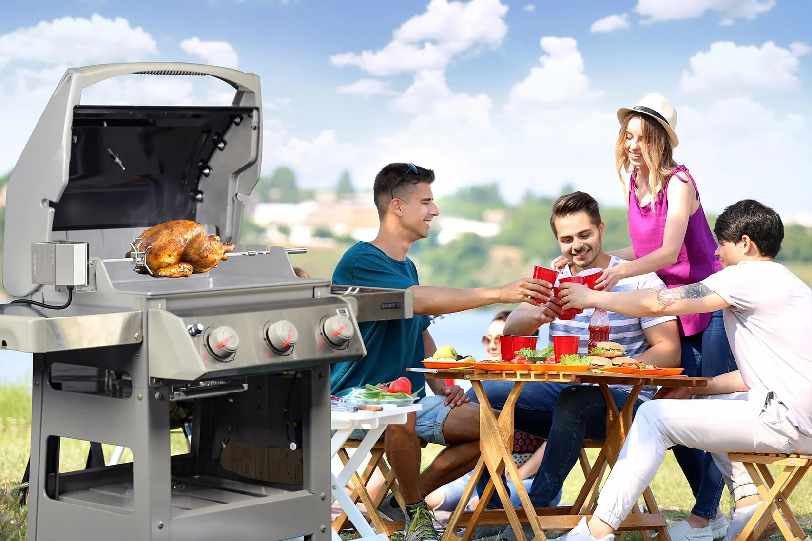 Onlyfire BRK-6045 Zestaw rożna ze stali nierdzewnej odpowiedni do grilli gazowych Weber Spirit 200/300 i Spirit II 200/300
