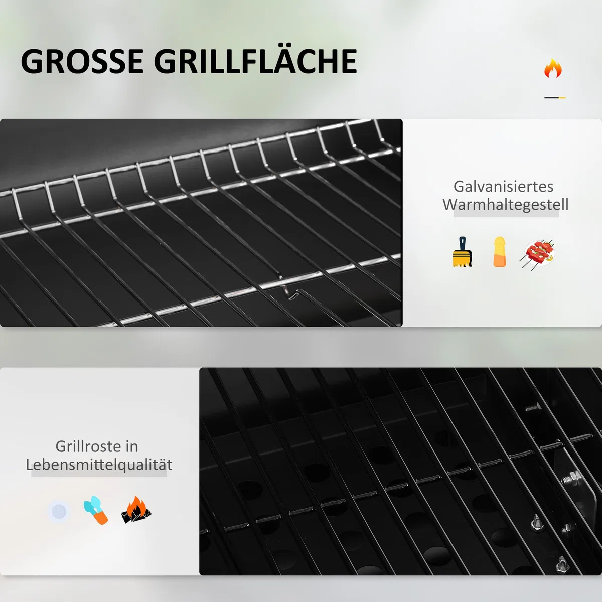 Outsunny Grill na węgiel drzewny ze stali nierdzewnej, BBQ Smoker z pokrywką, termometrem, kółkami, wanną węglową, uchwytem, półką, na wózek węglowy, grill stojący, na kemping, do ogrodu, 115 x 67 x