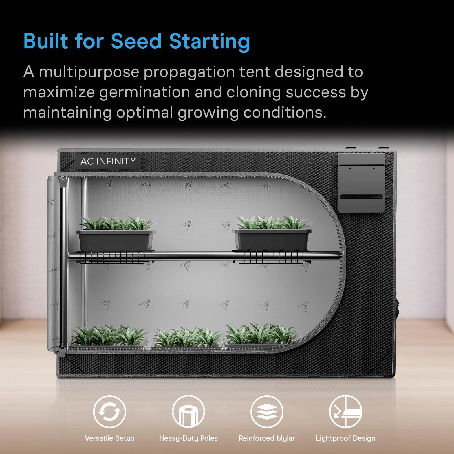 AC Infinity CLOUDLAB Advance Propagation Grow Tent 2000D diamentowe płótno mylarowe, orientacja pionowa lub pozioma, mini namiot do kiełkowania, klonowania, grzybów, wczesnej uprawy roślin w