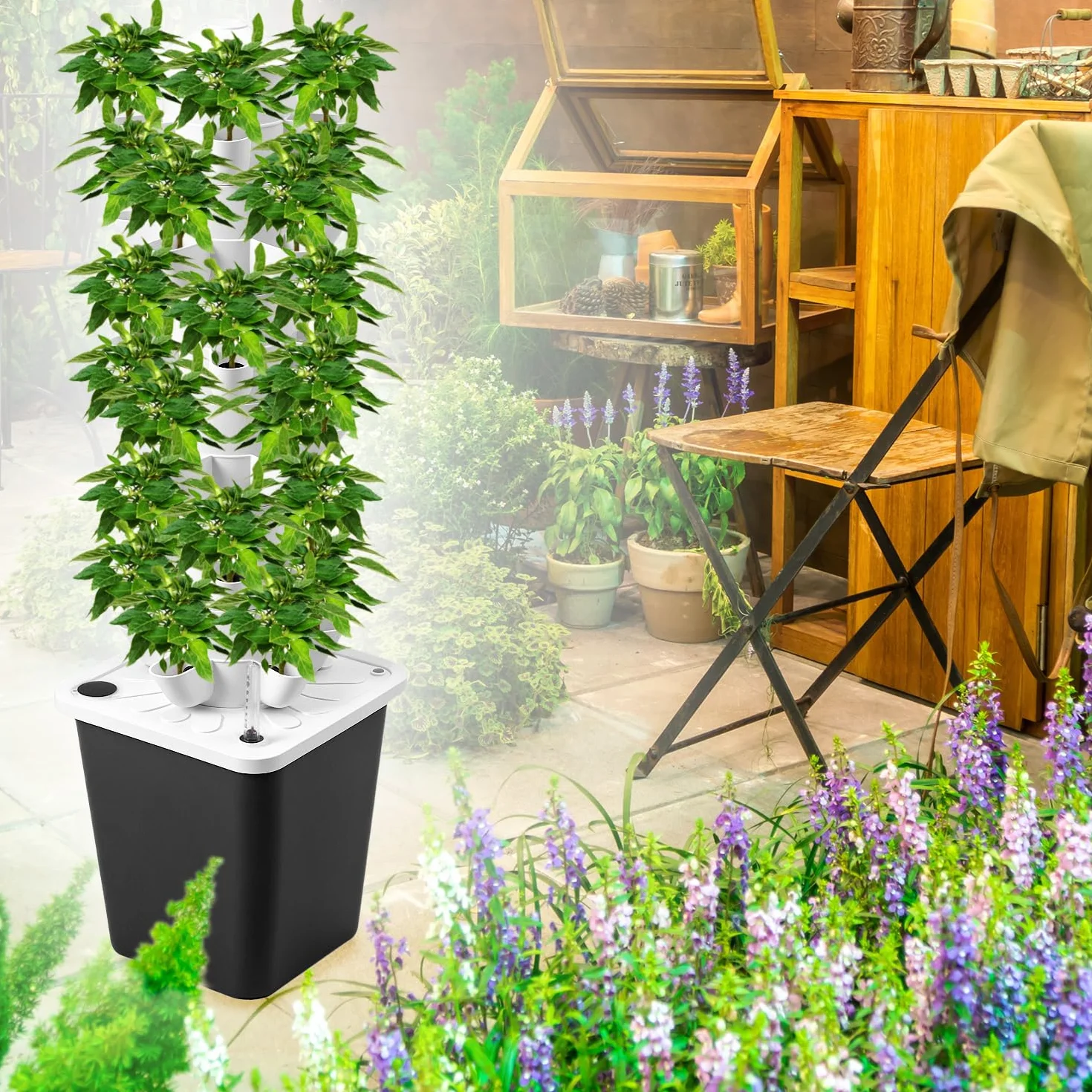 QWORK Hydroponics wieża zestaw 6 poziomowych 30 otworów system uprawy roślin