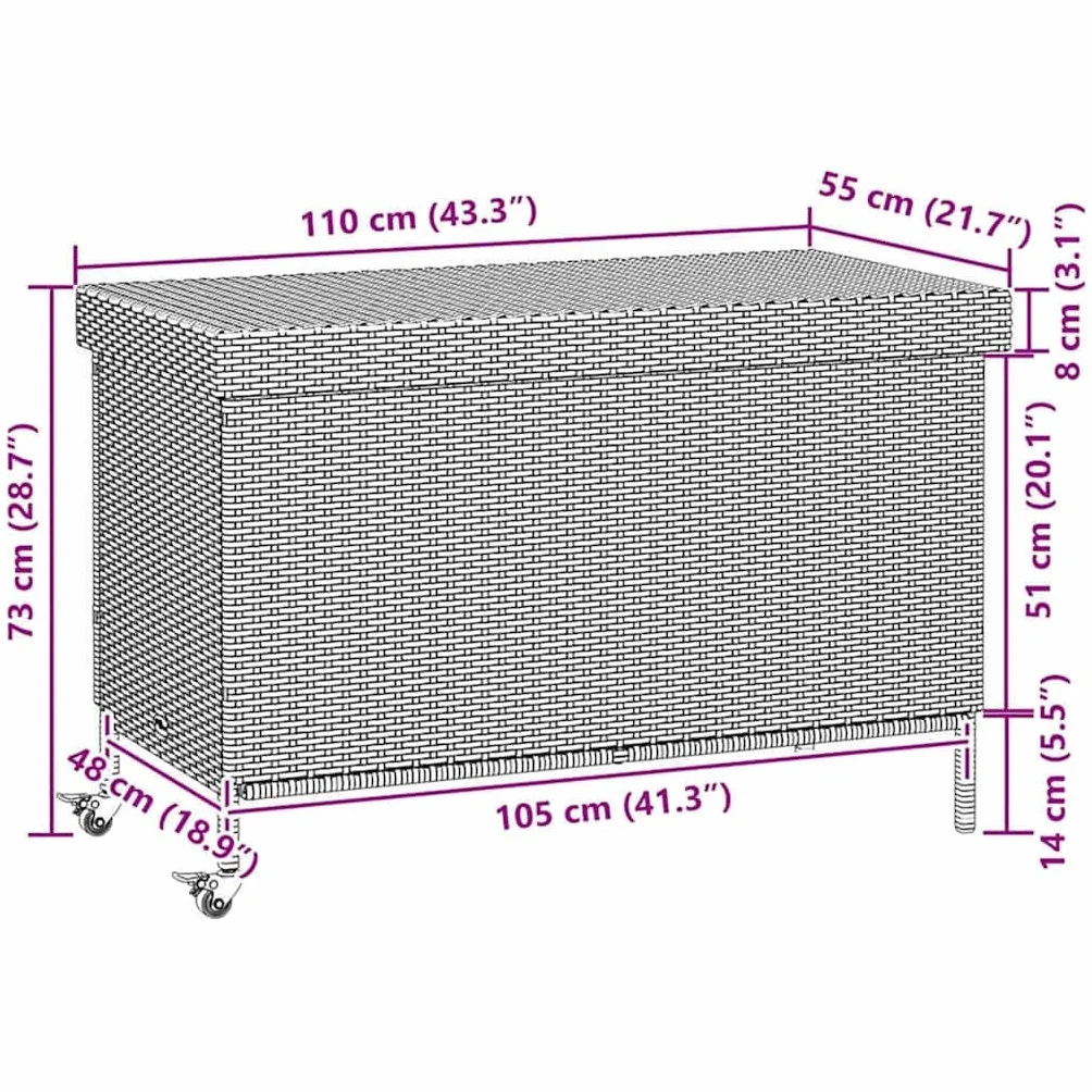 vidaXL Skrzynia ogrodowa z kółkami, beż, 110x55x73 cm, polirattan, skrzyniaogrodowa, skrzynia na balkon, skrzynka ogrodowa, skrzynia na taras