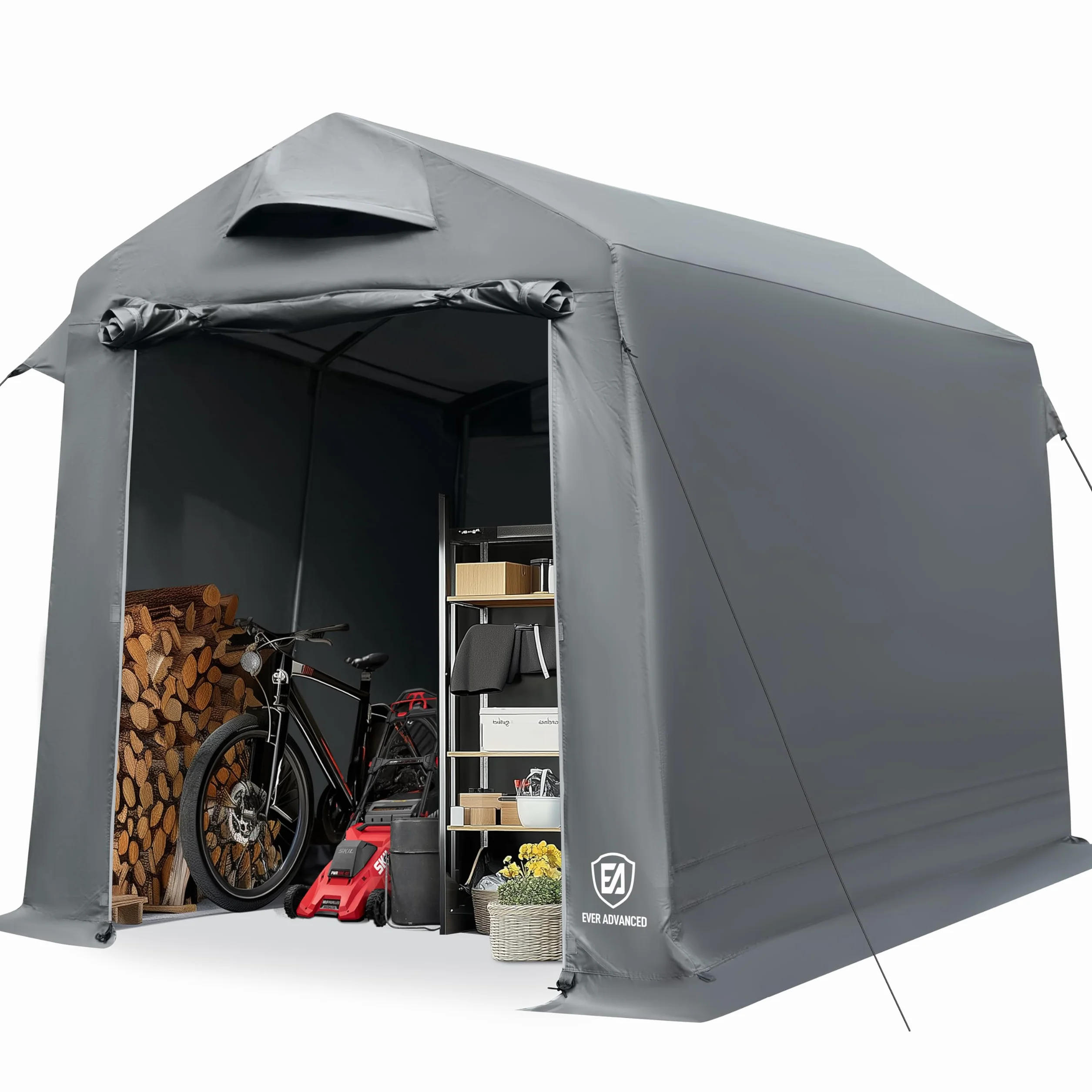 EVER ADVANCED Namiot plenerowy z wentylacją, namiot odporny na wodę 3000mm na zewnątrz, wytrzymały szałas na motocykl, rower, magazyn ogrodowy, składany, przenośny garaż, szary
