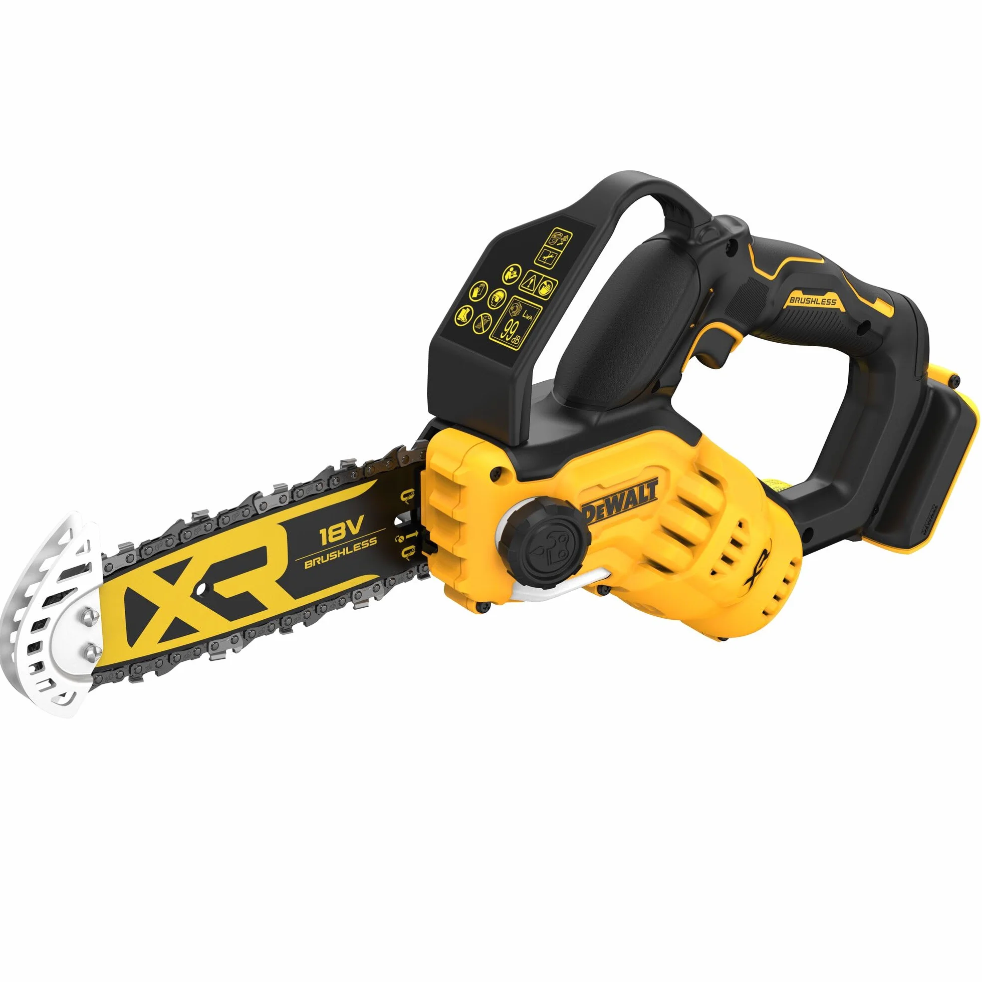 DEWALT DCMPS520N-XJ akumulatorowa piła do gałęzi 18 V (miecz 20 cm, silnik bezszczotkowy, automatyczne smarowanie łańcucha, metalowa ochrona na czubku miecza, boczne napięcie łańcucha, dostawa bez