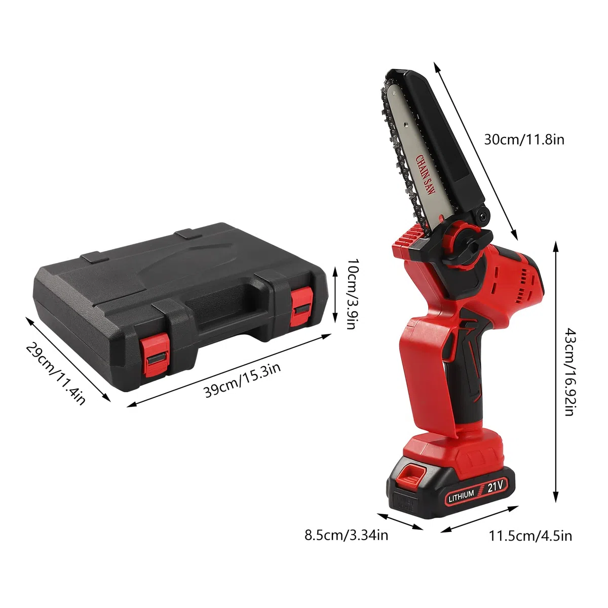 Mini akumulatorowa piła łańcuchowa 21 V z brzeszczotem ze stali węglowej 65 #, przenośna, 16 cm, elektryczna piła łańcuchowa z 2 bateriami litowymi, lekka akumulatorowa piła łańcuchowa do nożyc