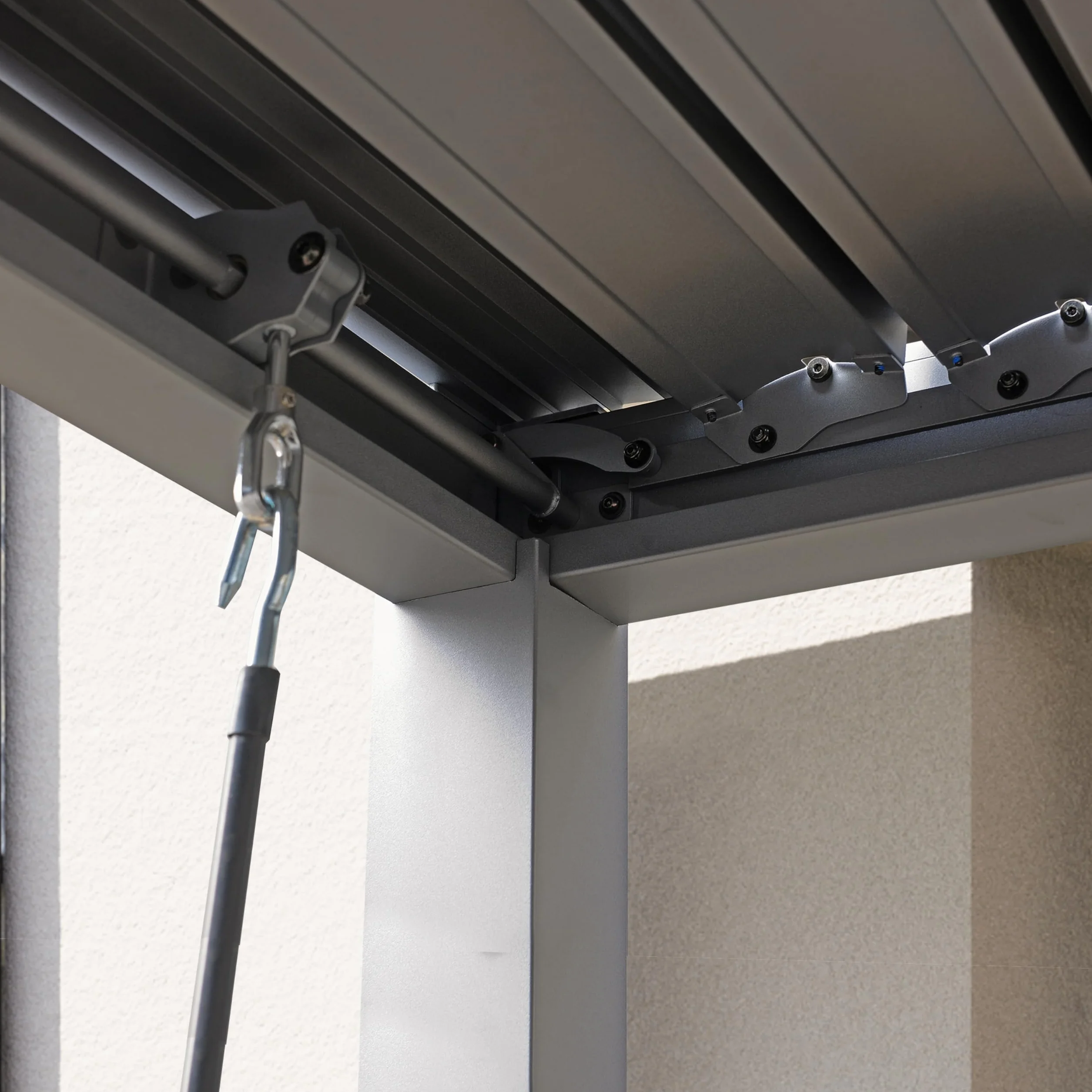 PRIMEYARD Pergola 3x3 m słupy aluminium z dachem z listew stalowych szara osłona tarasu