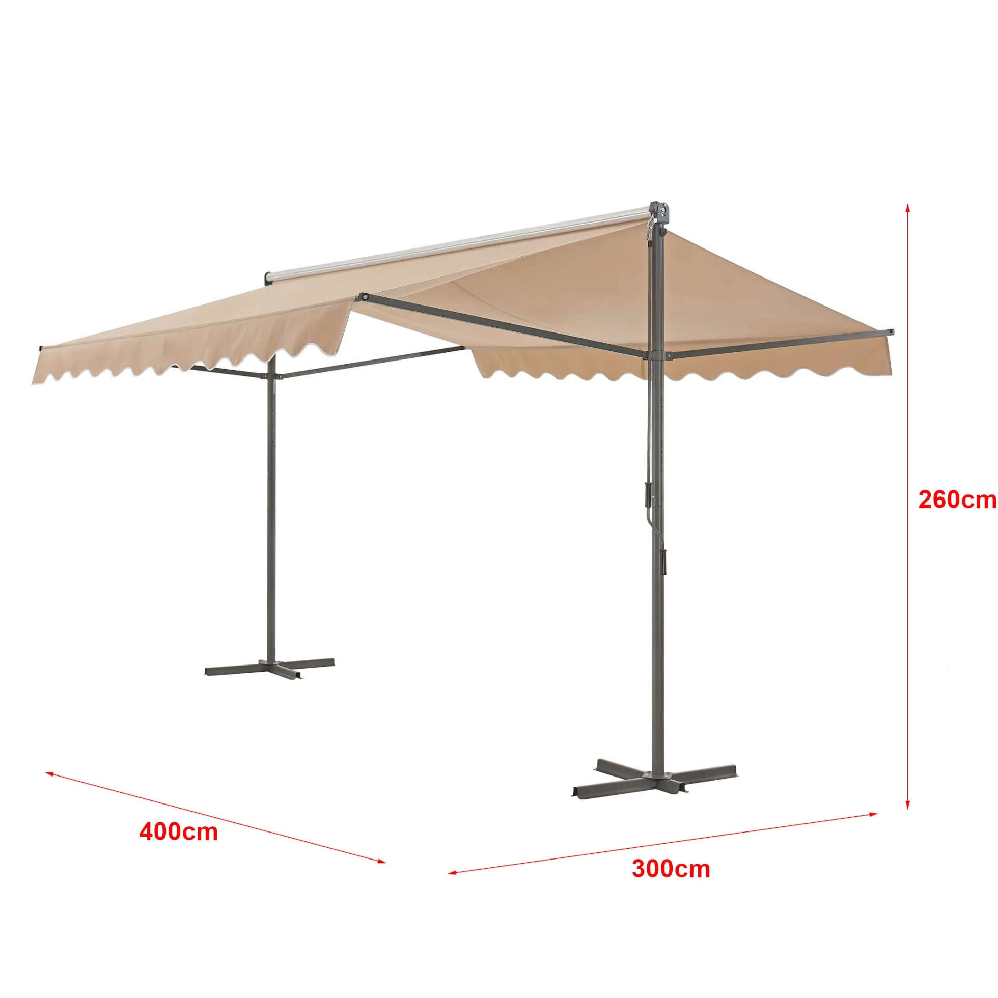 pro.tec Selenizza markiza wolnostojąca 400 x 300 x 260 cm, ogrodowa, ochrona przed słońcem, taras, balkon, piaskowy