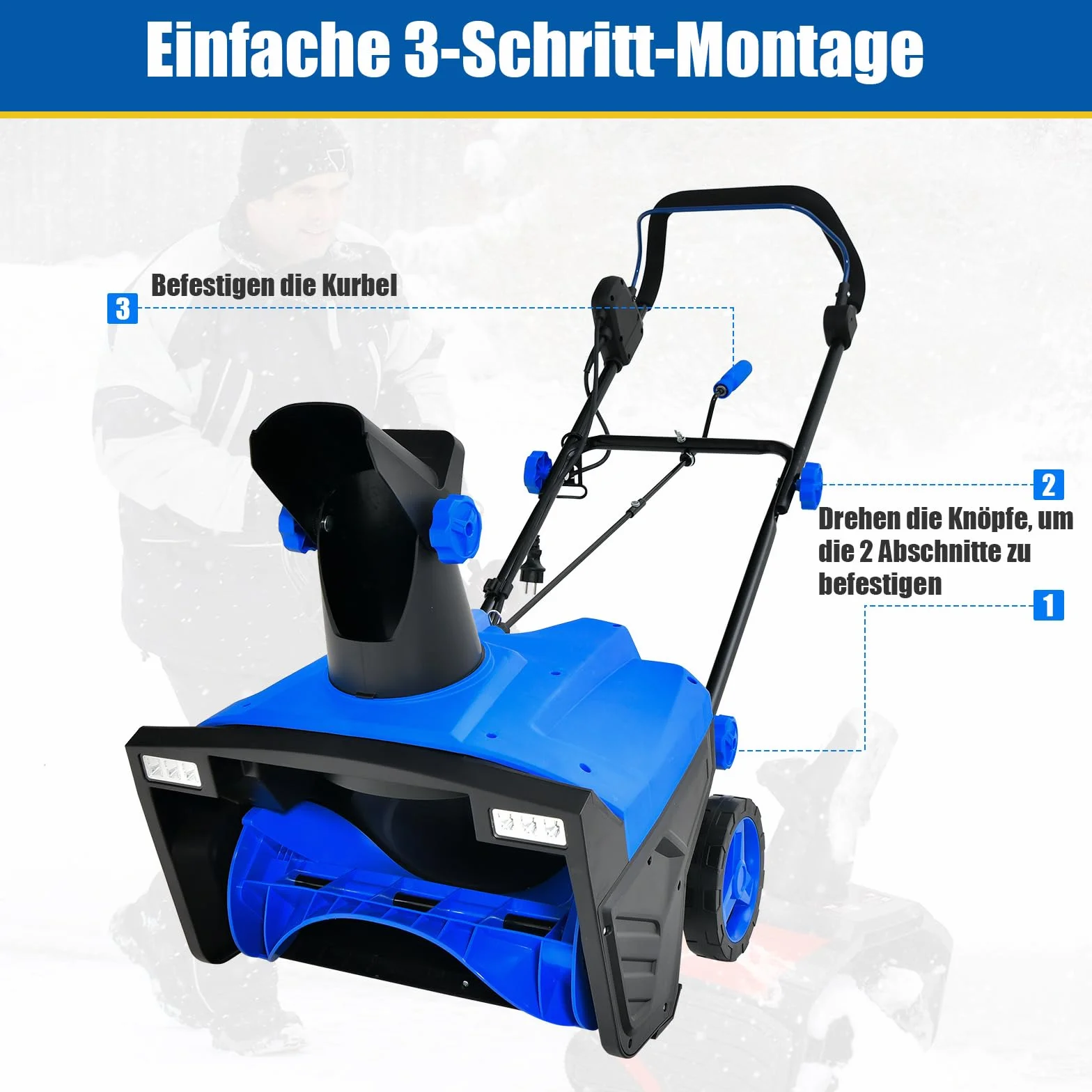 COSTWAY Elektryczna odśnieżarka 2300 W z diodami LED i silnikiem 15 A, szerokość robocza 50 cm, wysokość robocza 25 cm, przewodowa maszyna do odśnieżania ze zjeżdżalnią obracaną o 180° i zasięgiem