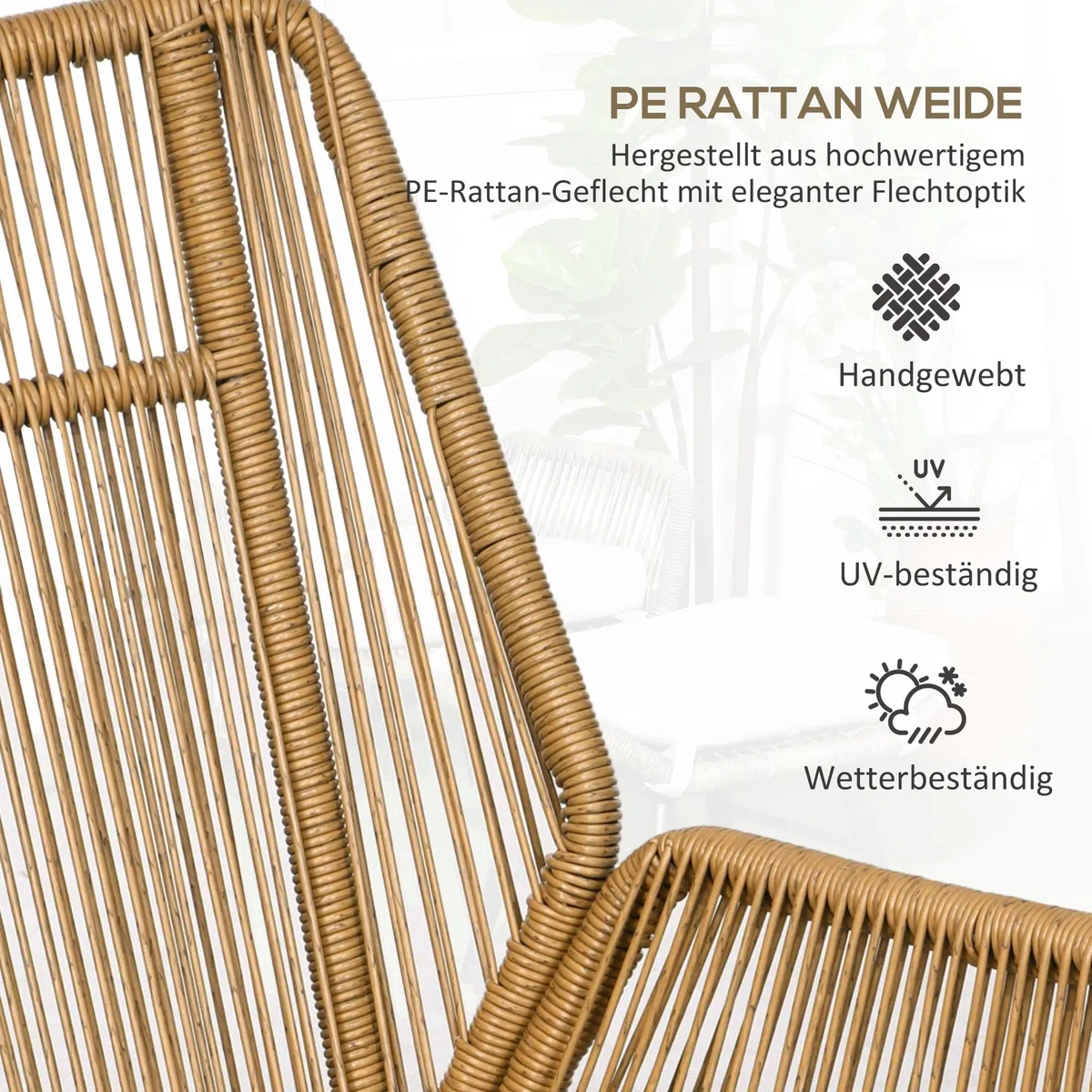 Outsunny Rattan fotel relaksacyjny z podnóżkiem, fotel ogrodowy z regulowanym oparciem, krzesło rattanowe z poduszką, do ogrodu, na balkon, stal, poliester, naturalny