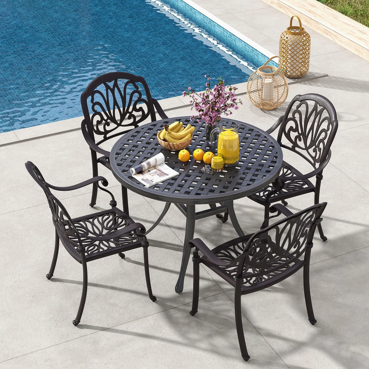 COSTWAY Zestaw 2 krzeseł ogrodowych z odlewu aluminium, składane z podłokietnikami