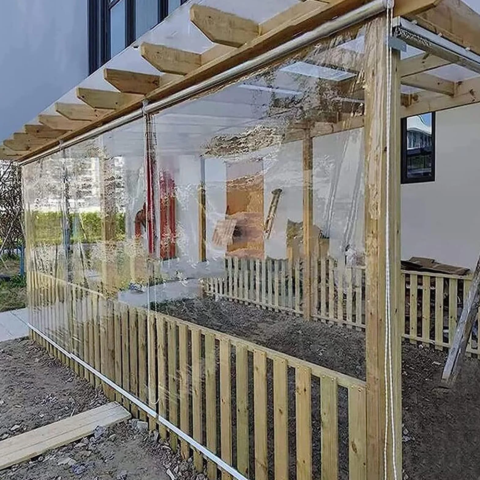 Przezroczysta roleta, z bocznym ściągaczem, wodoszczelna roleta PCW, wiatroszczelna zasłona z tworzywa sztucznego, odporna na warunki atmosferyczne, do użytku na zewnątrz, na balkon, taras, szerokość